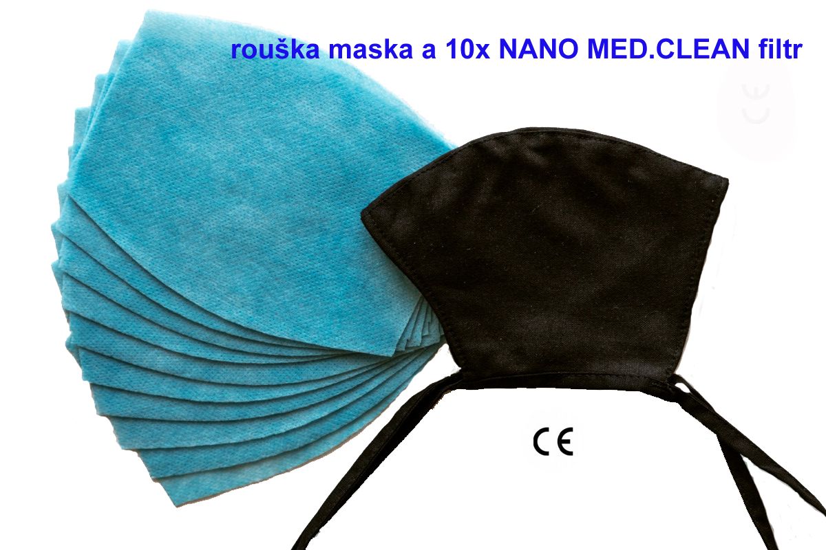 Nano Medical NANO MED.CLEAN rouška maska černá + 10x NANO MED.CLEAN filtr